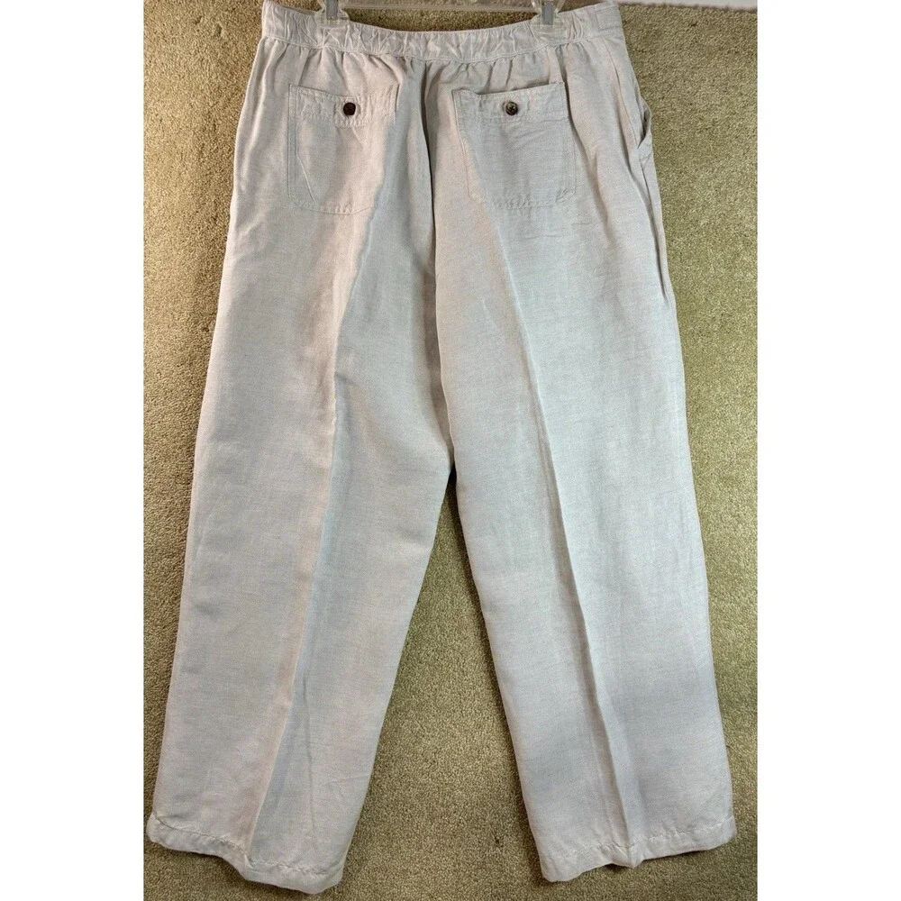 Cubavera Linen Blend Men's Beige Regular Fit Drawstring Pants Large 34 / 36